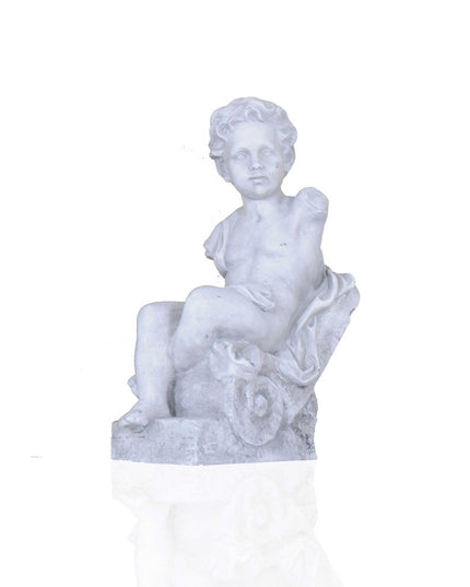 Vintage Look Off White Boy Sitting Statue