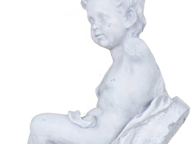 Vintage Look Off White Boy Sitting Statue