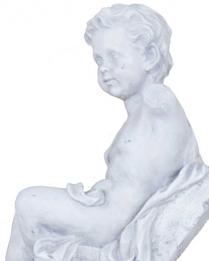 Vintage Look Off White Boy Sitting Statue