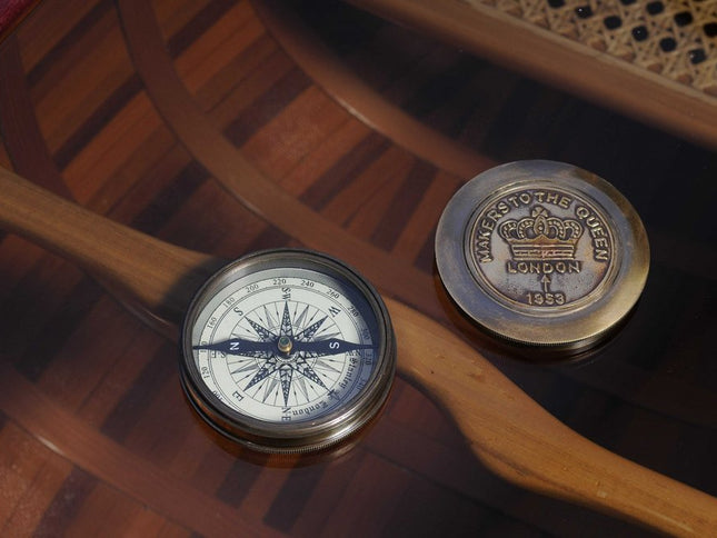 Brass Makers To The Queen Compass With Leather Case
