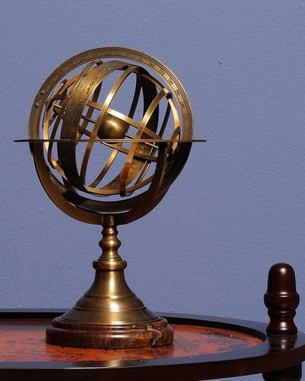 7" X 7" X 11.5" Armillary Sphere On Wood Base