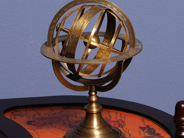 7" X 7" X 11.5" Armillary Sphere On Wood Base