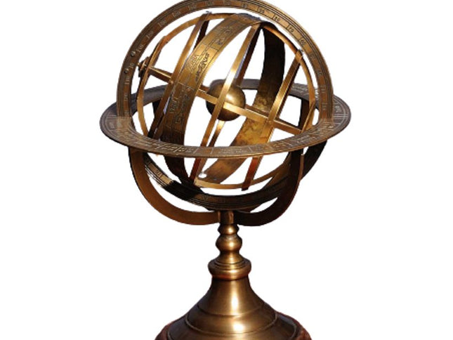 7" X 7" X 11.5" Armillary Sphere On Wood Base