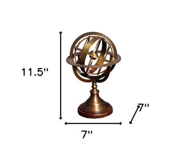 7" X 7" X 11.5" Armillary Sphere On Wood Base