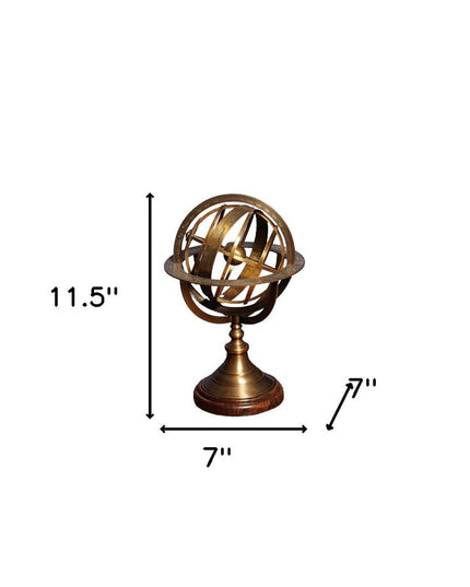 7" X 7" X 11.5" Armillary Sphere On Wood Base