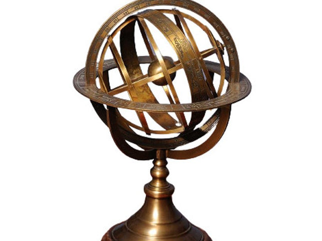 7" X 7" X 11.5" Armillary Sphere On Wood Base