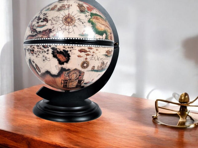 13" Brown And Black World Map Globe Chess Game Set