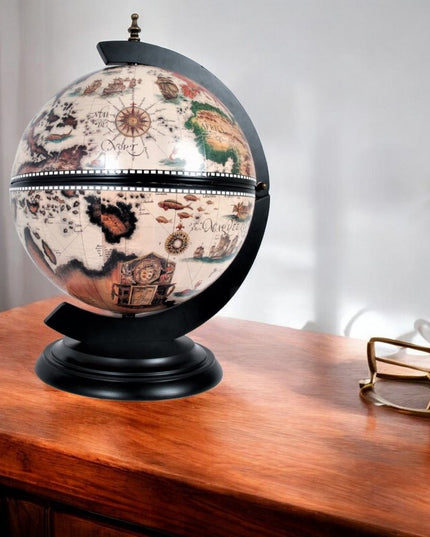 13" Brown And Black World Map Globe Chess Game Set