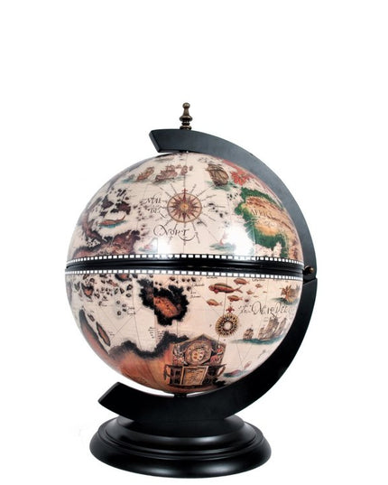 13" Brown And Black World Map Globe Chess Game Set