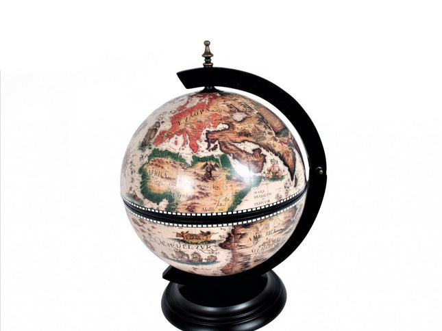 13" Brown And Black World Map Globe Chess Game Set