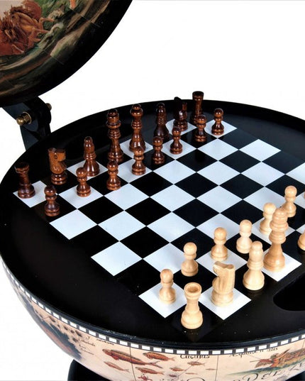 13" Brown And Black World Map Globe Chess Game Set
