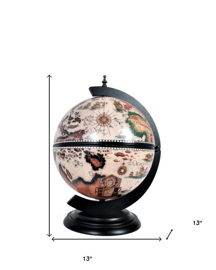 13" Brown And Black World Map Globe Chess Game Set