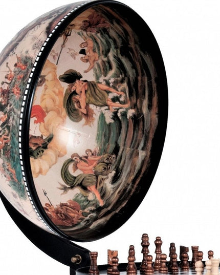 13" Brown And Black World Map Globe Chess Game Set