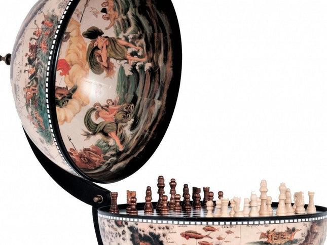 13" Brown And Black World Map Globe Chess Game Set