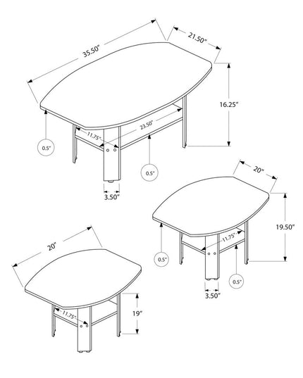 Set of Three 36" Gray Coffee Table With Shelf