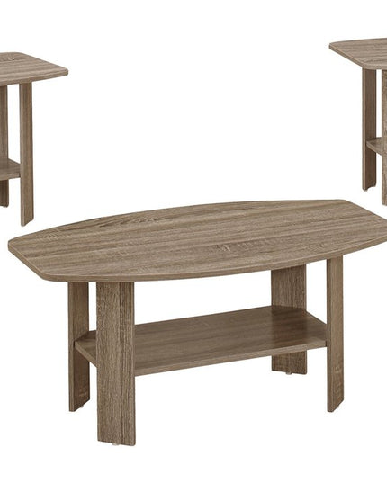 Set of Three 36" Taupe Coffee Table With Shelf