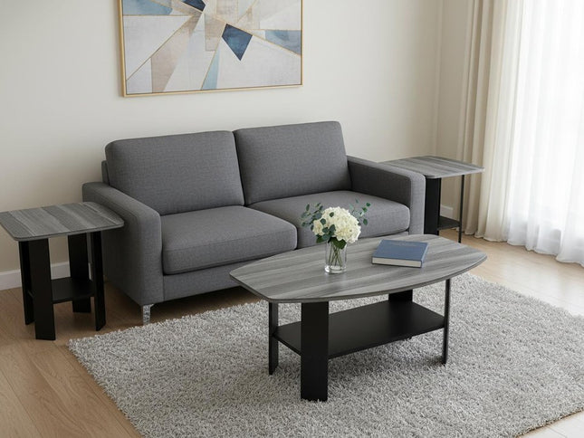 Set of Three 36" Gray And Black Wood Coffee Table With Shelf