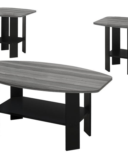 Set of Three 36" Gray And Black Wood Coffee Table With Shelf