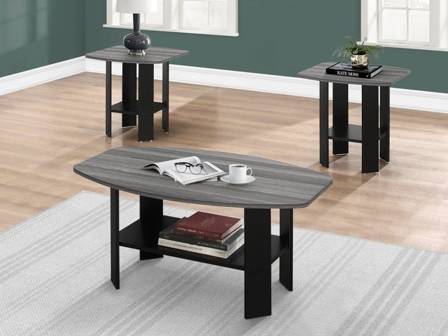 Set of Three 36" Gray And Black Wood Coffee Table With Shelf