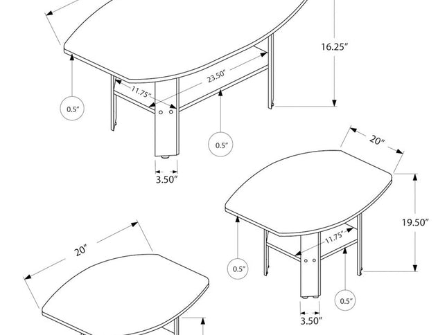 Set of Three 36" Gray And Black Wood Coffee Table With Shelf