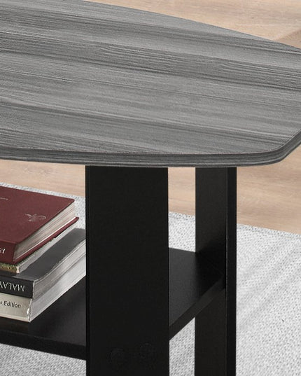Set of Three 36" Gray And Black Wood Coffee Table With Shelf
