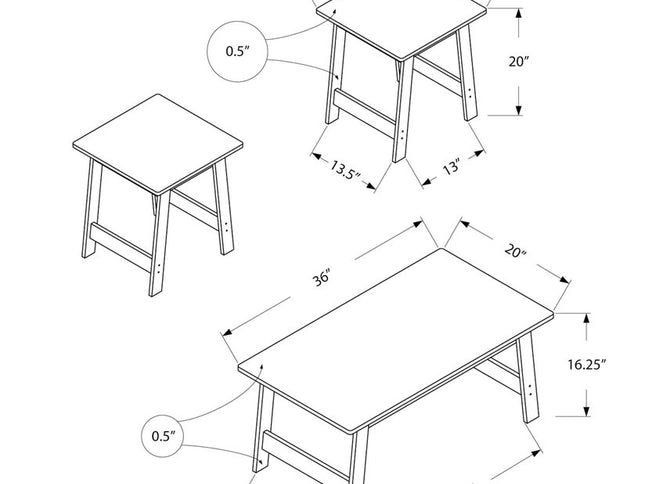 Set of Three 36" Taupe Coffee Table