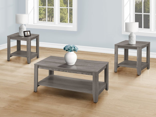 Set of Three 42" Gray Coffee Table With Shelf