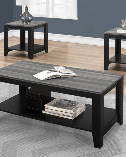 Set of Three 42" Gray And Black Coffee Table With Shelf