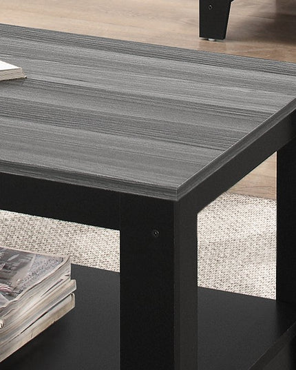 Set of Three 42" Gray And Black Coffee Table With Shelf