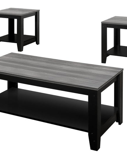 Set of Three 42" Gray And Black Coffee Table With Shelf