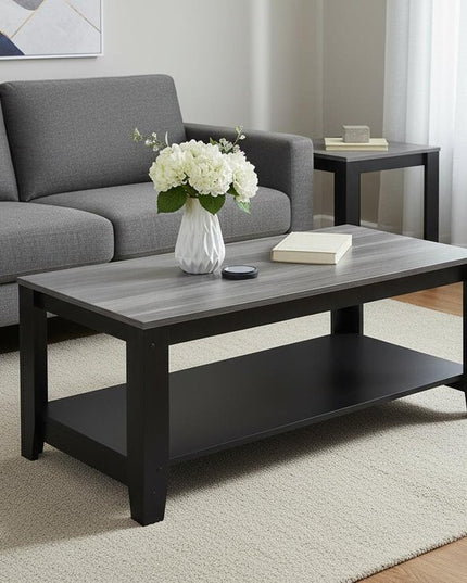 Set of Three 42" Gray And Black Coffee Table With Shelf