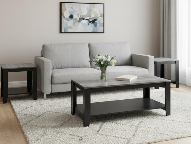 Set of Three 42" Gray And Black Coffee Table With Shelf