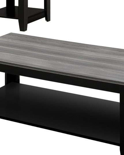 Set of Three 42" Gray And Black Coffee Table With Shelf