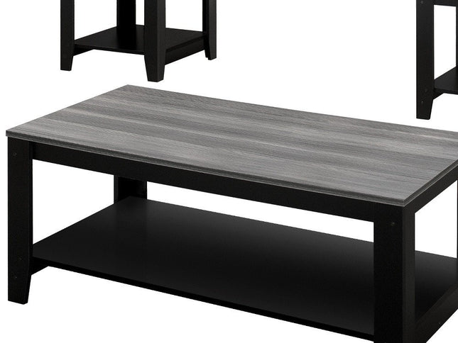 Set of Three 42" Gray And Black Coffee Table With Shelf