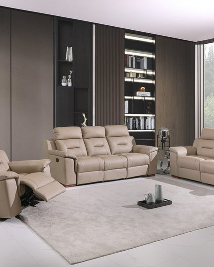 Three Piece Indoor Beige Genuine Leather Five Person Seating Set