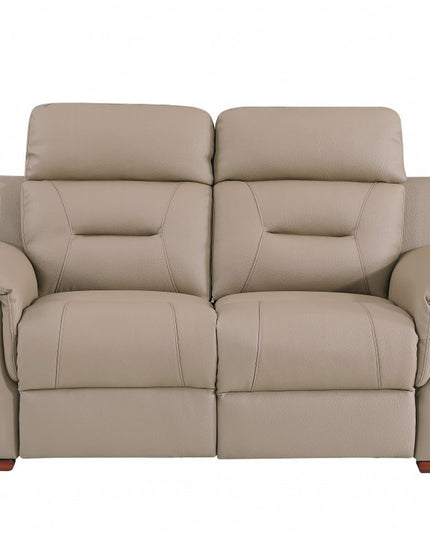 Three Piece Indoor Beige Genuine Leather Five Person Seating Set