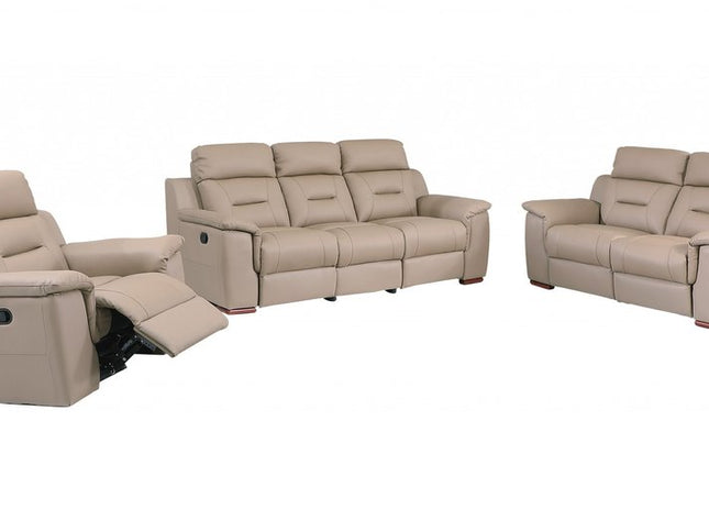 Three Piece Indoor Beige Genuine Leather Five Person Seating Set