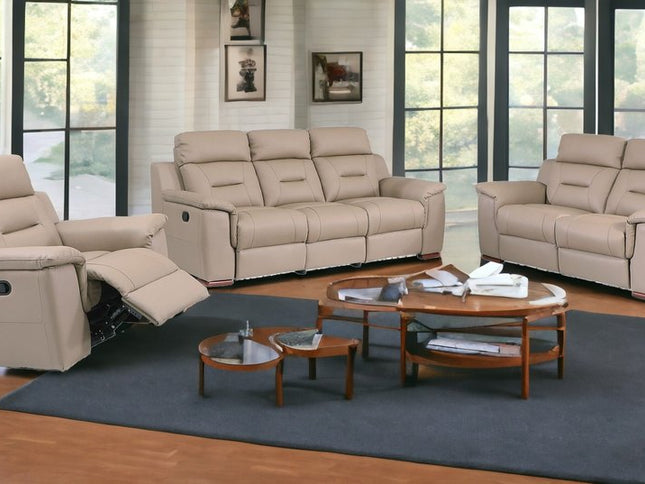 Three Piece Indoor Beige Genuine Leather Five Person Seating Set