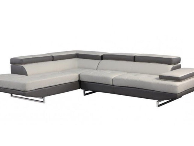 Gray Leather L Shaped Two Piece Corner Sectional