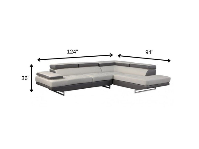 Gray Leather L Shaped Two Piece Corner Sectional