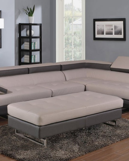 Gray Leather L Shaped Two Piece Corner Sectional
