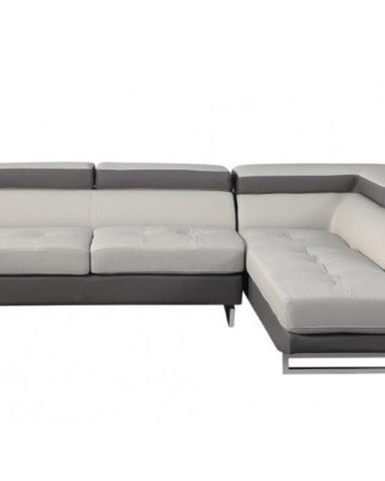 Gray Leather L Shaped Two Piece Corner Sectional
