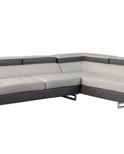 Gray Leather L Shaped Two Piece Corner Sectional