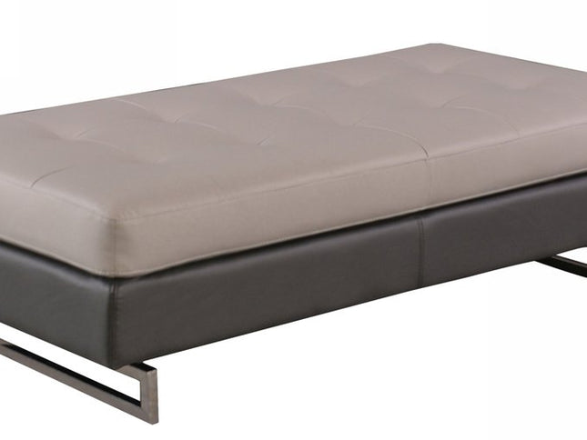 63" Taupe Brown and Silver Faux Leather Tufted Ottoman