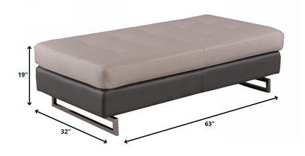 63" Taupe Brown and Silver Faux Leather Tufted Ottoman