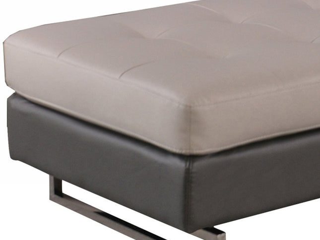 63" Taupe Brown and Silver Faux Leather Tufted Ottoman