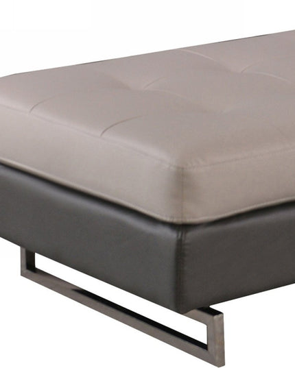 63" Taupe Brown and Silver Faux Leather Tufted Ottoman