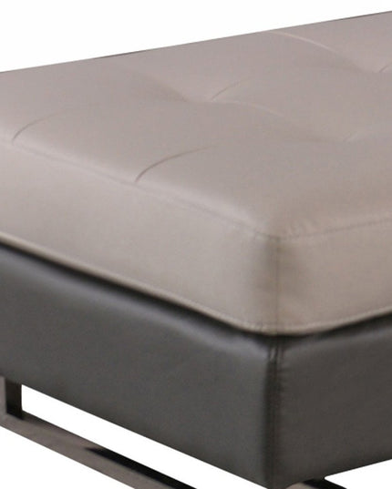 63" Taupe Brown and Silver Faux Leather Tufted Ottoman