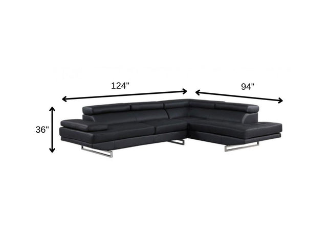 Black Leather L Shaped Two Piece Corner Sectional