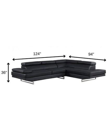 Black Leather L Shaped Two Piece Corner Sectional